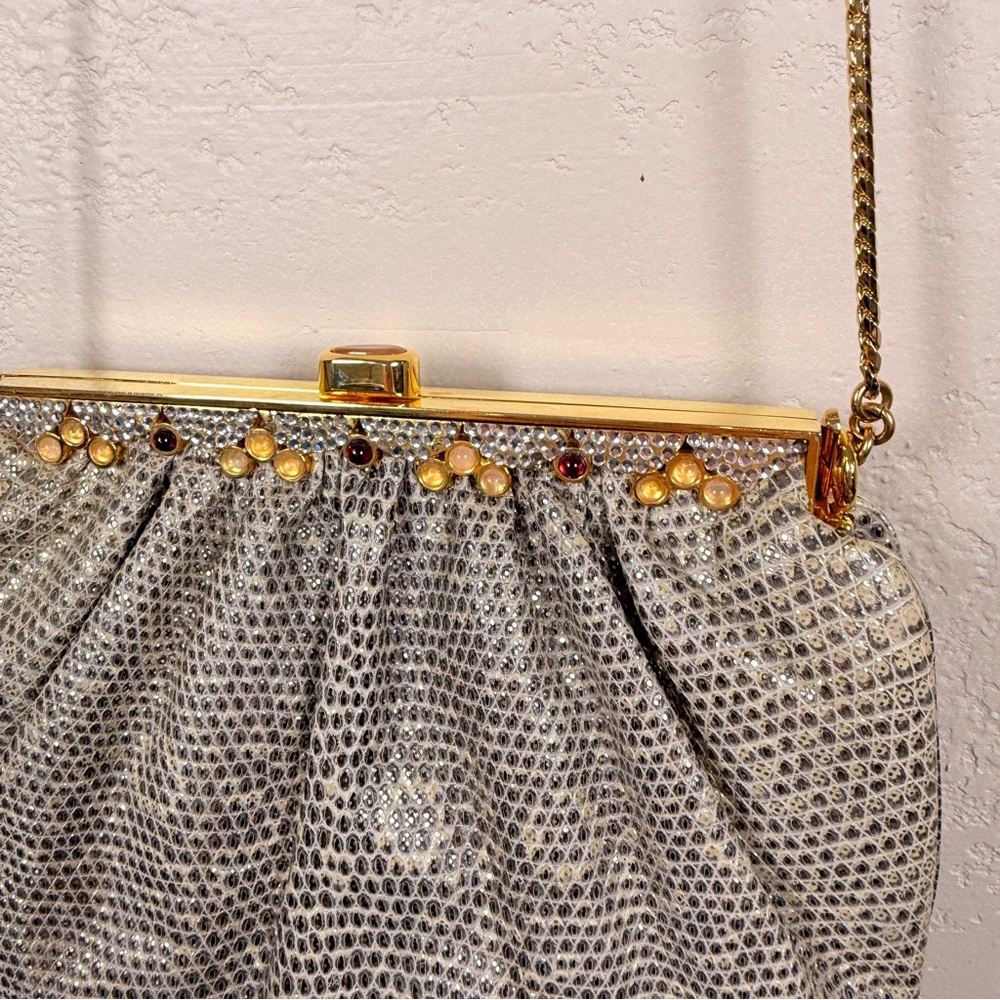Judith Leiber Silver Lizard Clutch Gem Rhinestone Vintage - Picture 3 of 14